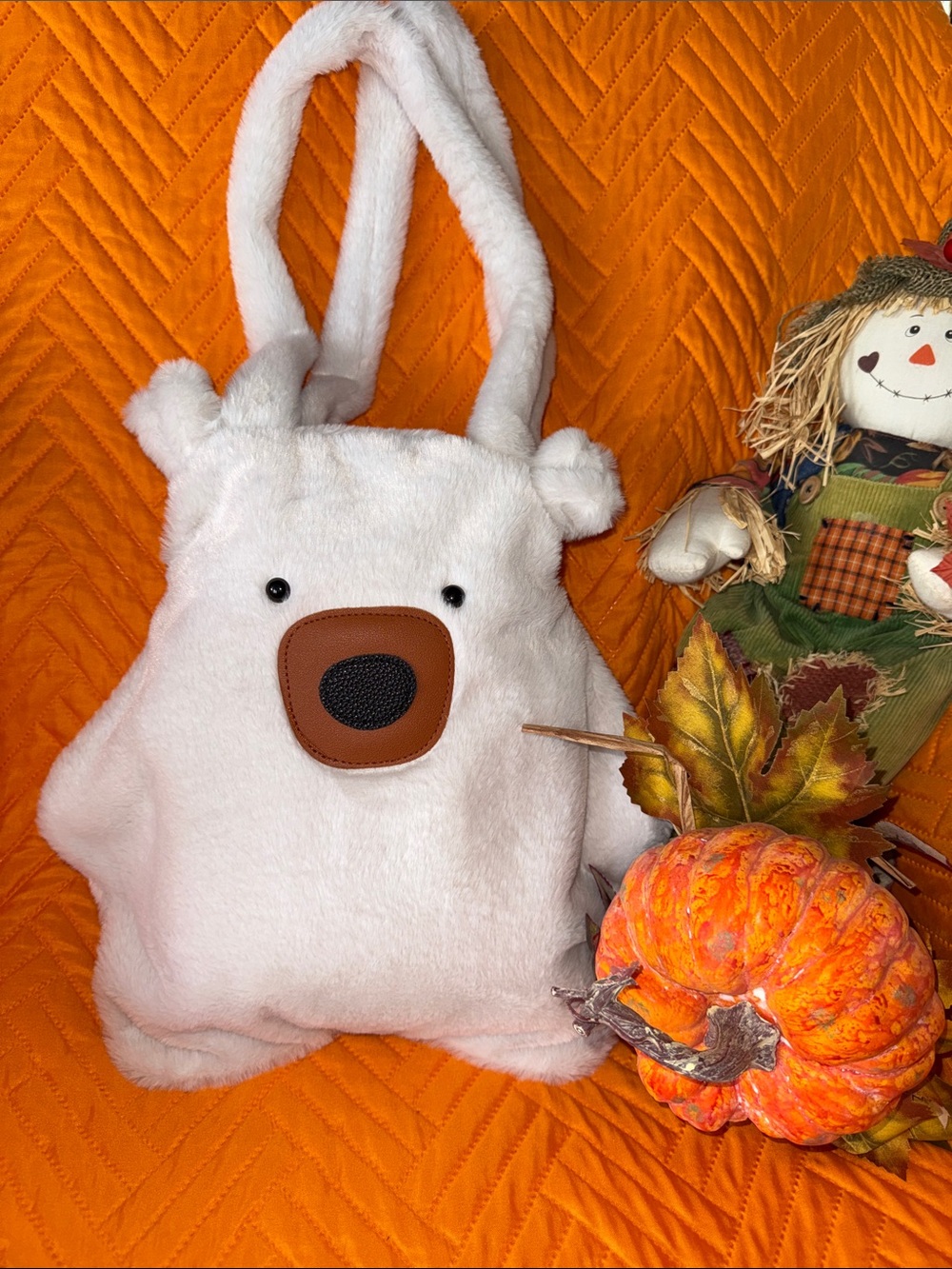 Cute White Plush Bear Shoulder Bag for Kids